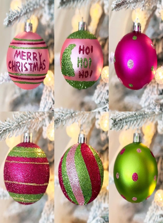 Emopeak 2.36 Inch Christmas Ball Ornaments for Xmas Tree - 12 Pcs, Pink Rose Red Green Glittering Hanging Bulbs, Xmas Elf Balls Tree Decorations Set for Christmas Holiday Party Decor - Image 3
